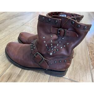 Frye Brown Ankle Boots with Studded Design